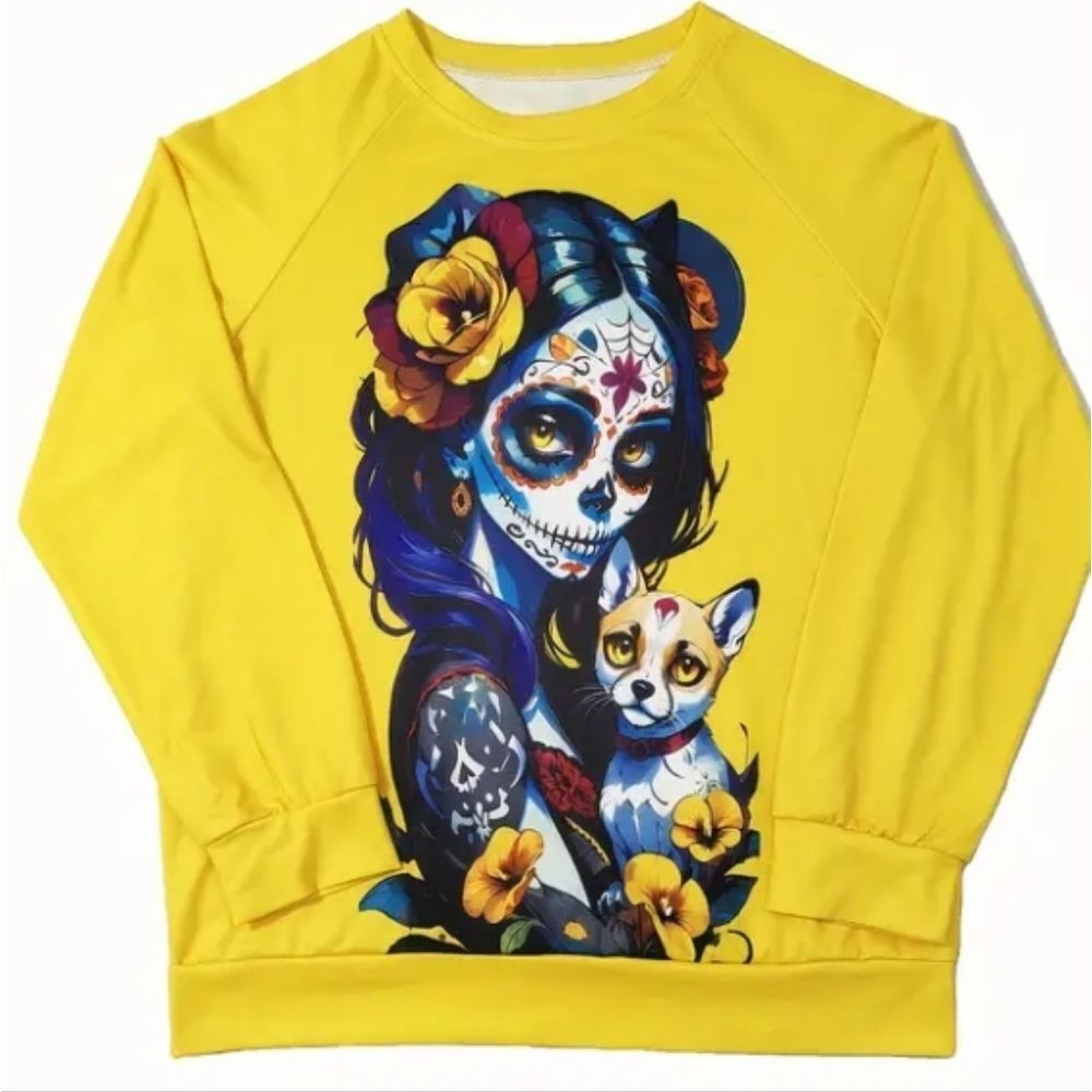 Ladies Colorful skull printed sweatshirt sz X-Large
